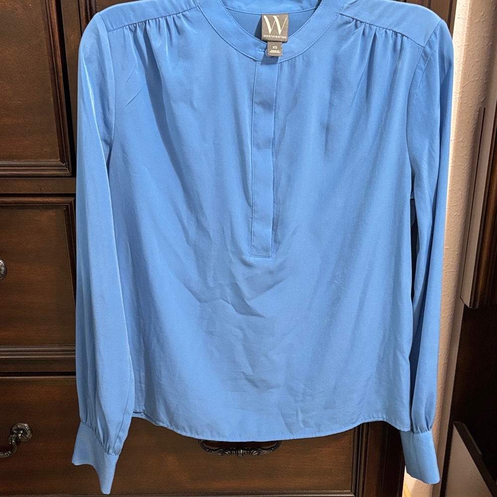 Worthington Blue Long Sleeve Split-Placket Blouse